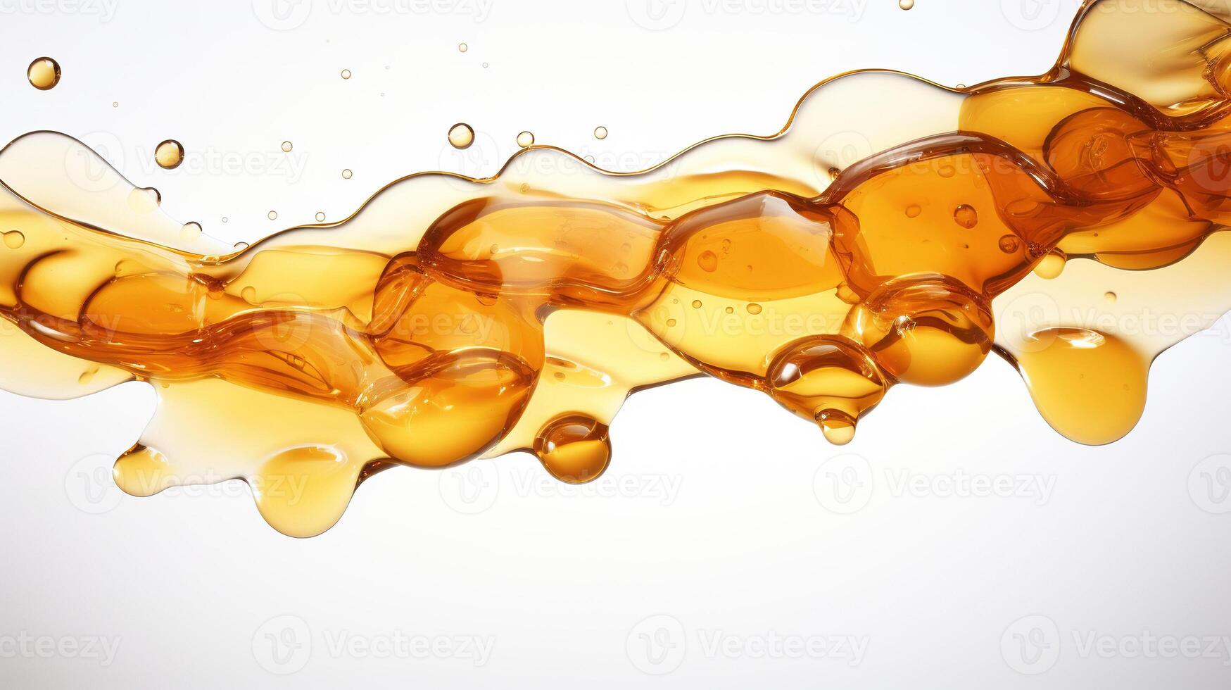 AI generated Bee honey texture, sugar syrup for your advertising. Honey drops flowing on white background . Amber liquid on a white background. photo
