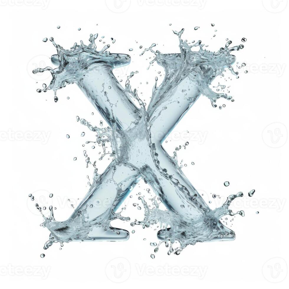 AI generated Letter X. Water splashes alphabet isolated on a white background. photo