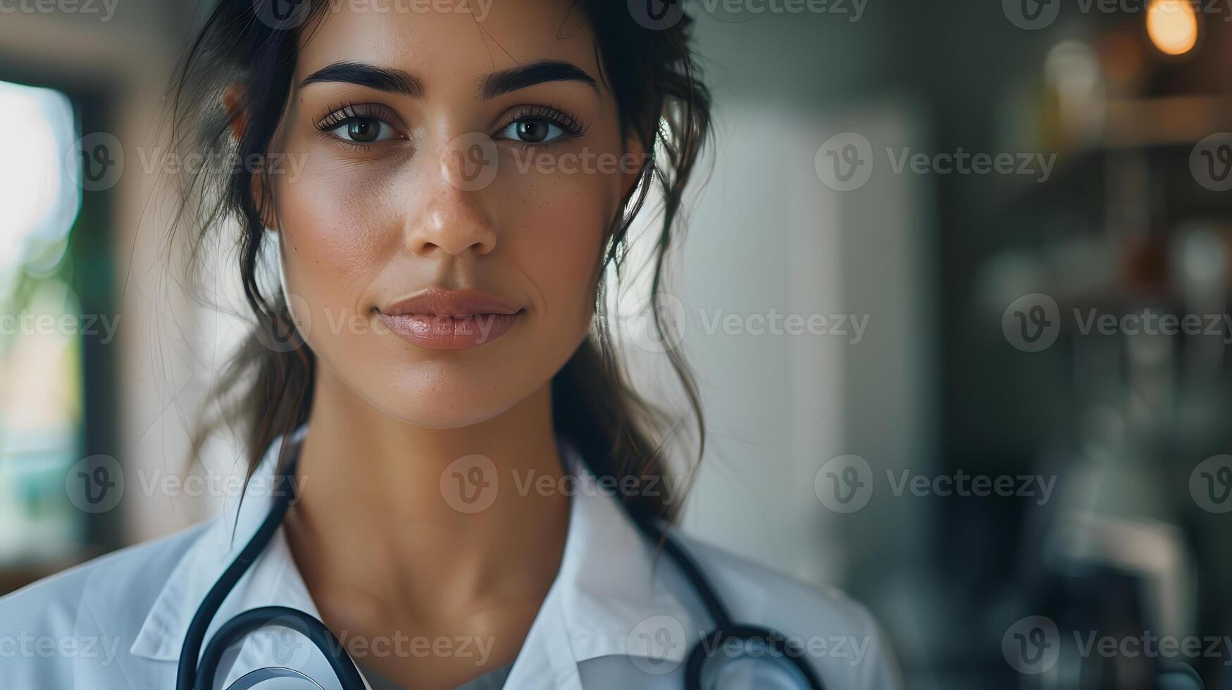 AI generated Portrait of a female medical worker with a stethoscope. AI Generated photo