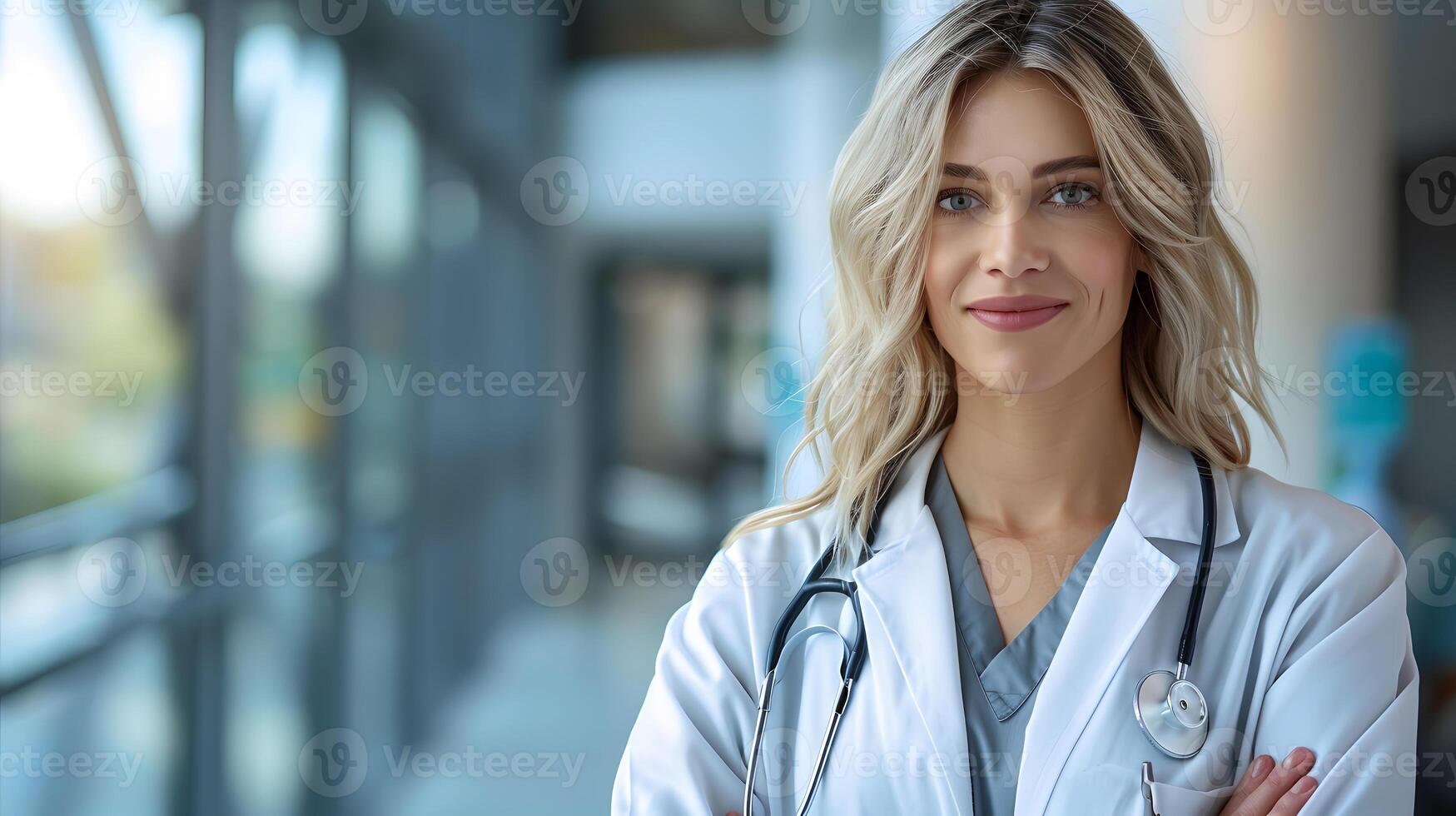 AI generated Portrait of a female medical worker with a stethoscope. AI Generated photo