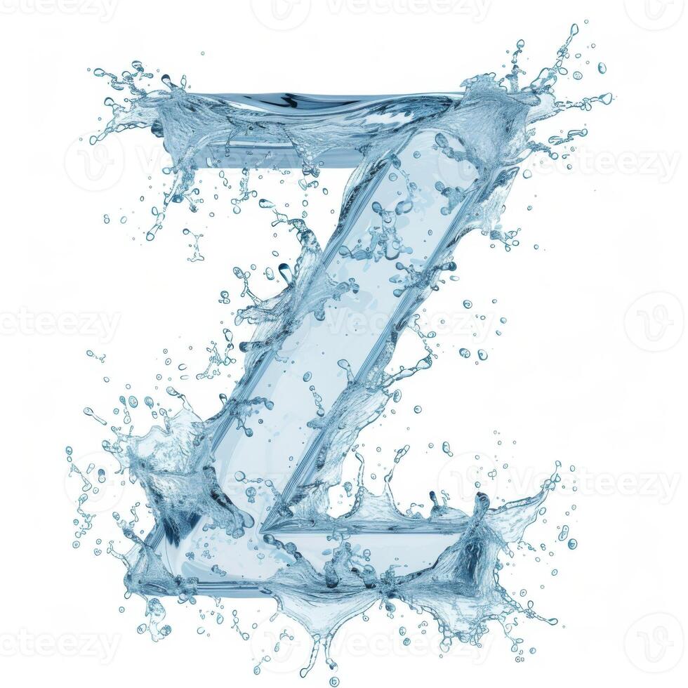 AI generated Latin letter Z, texture of water, ice and splashes on white background. Close-up of one isolated large letter Z. photo