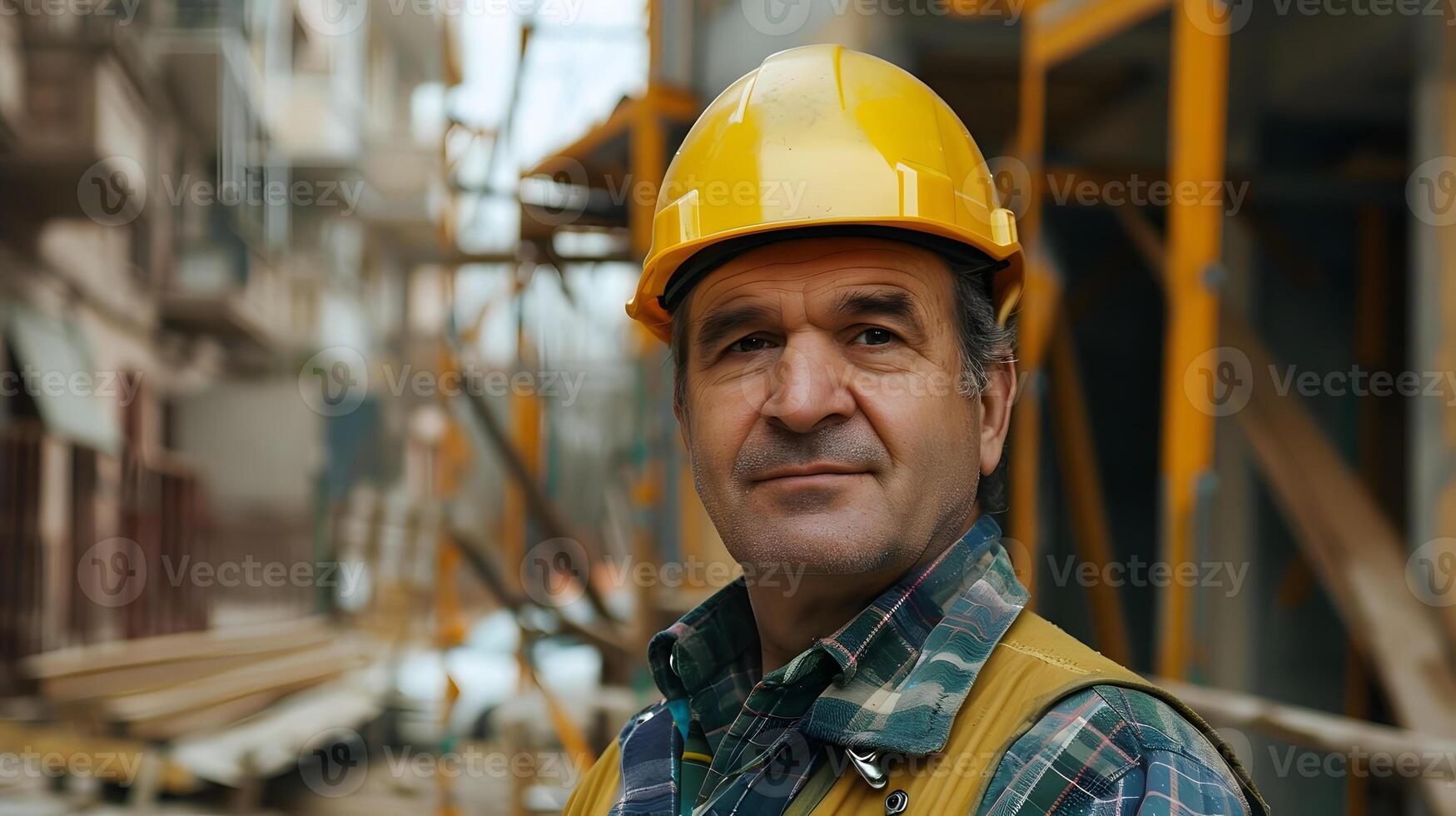 AI generated A man, a worker, a builder by profession, in a uniform and a helmet. AI Generated photo