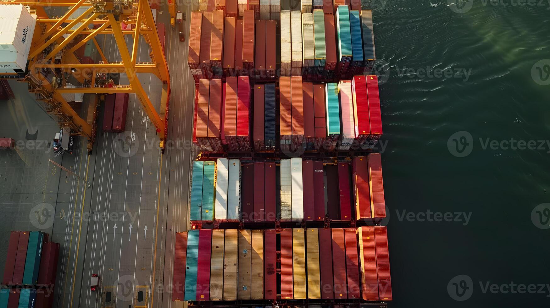 AI generated A ship for transporting cargo containers and also unloading it at the docks of a cargo port. AI Generated photo