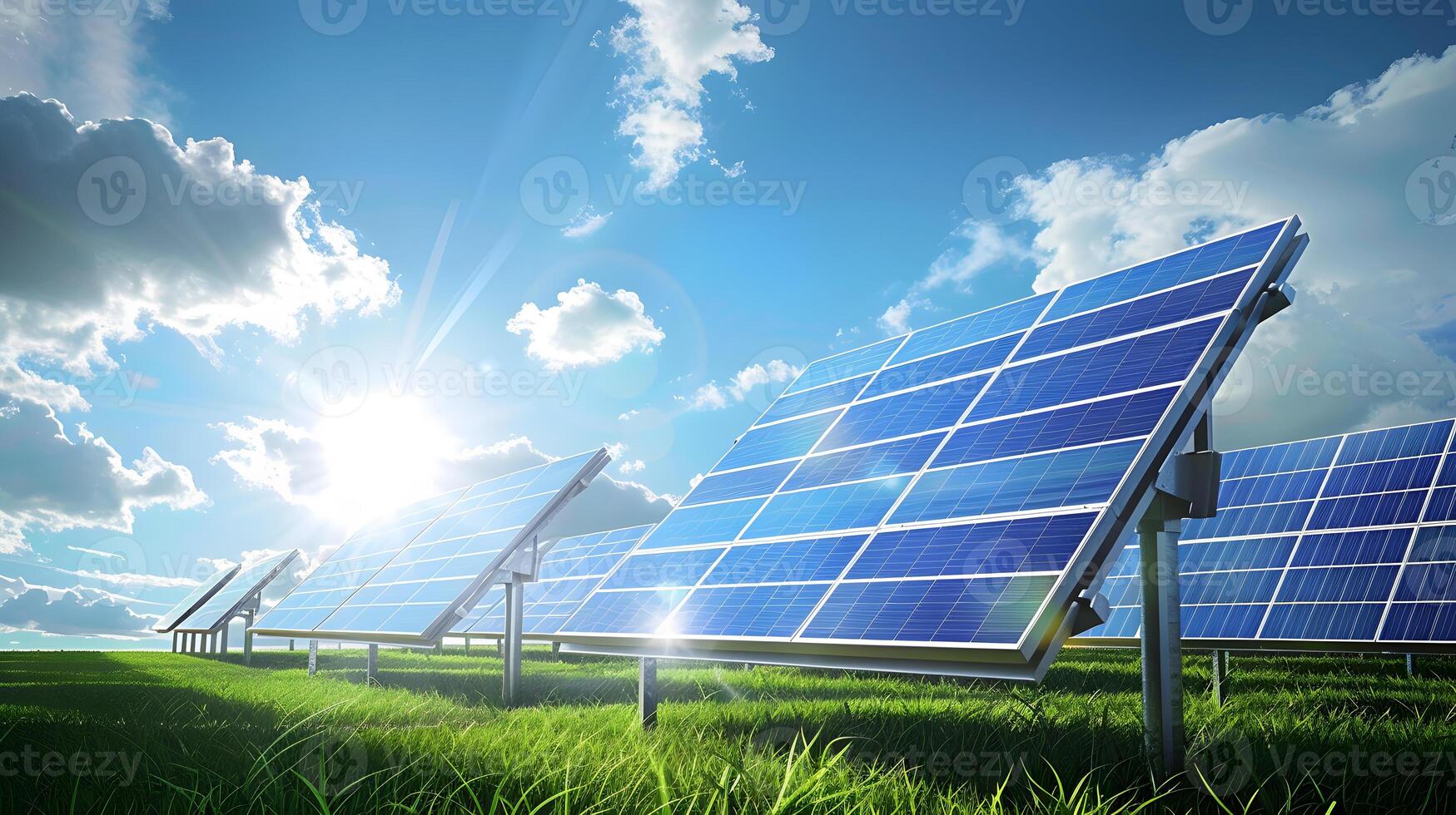 ai generado campos de solar paneles y sistemas a Produce verde electricidad. ai generado foto