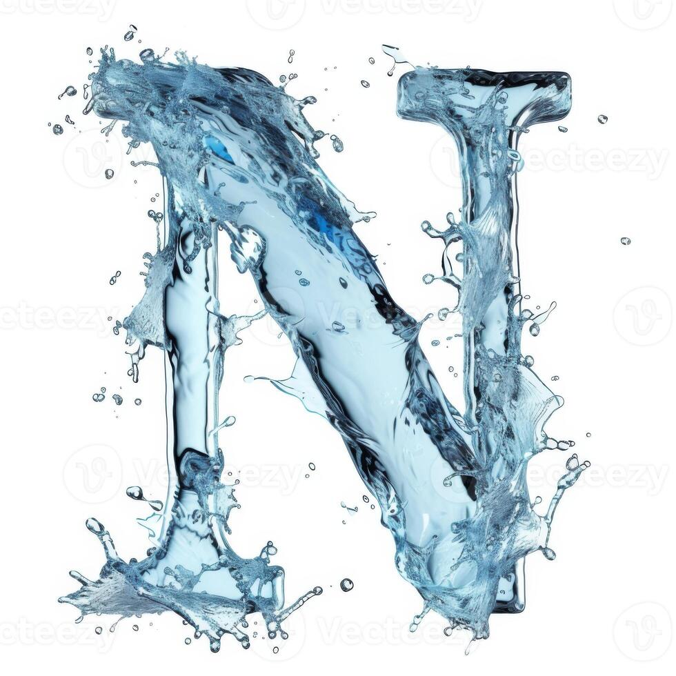 AI generated Splash of water takes the shape of the letter N, representing the concept of Fluid Typography. photo