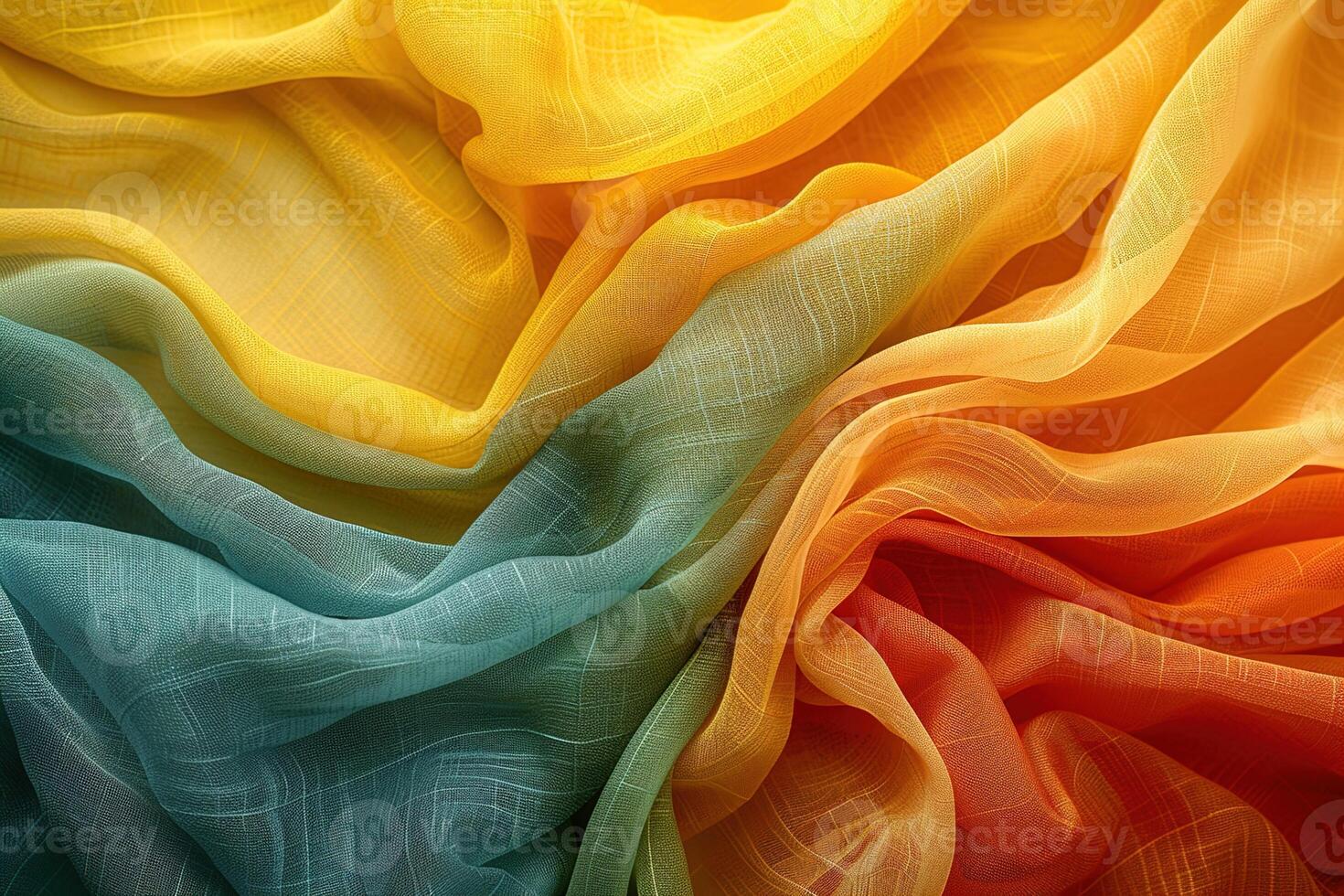 AI generated Abstract textile cloth waves blue and yellow colored, linen fabric wallpaper background photo