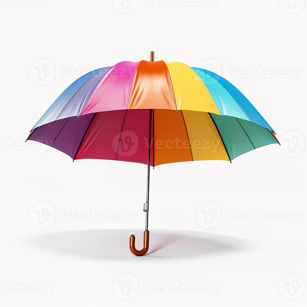 AI generated multicolored rainbow umbrella isolated on white background photo