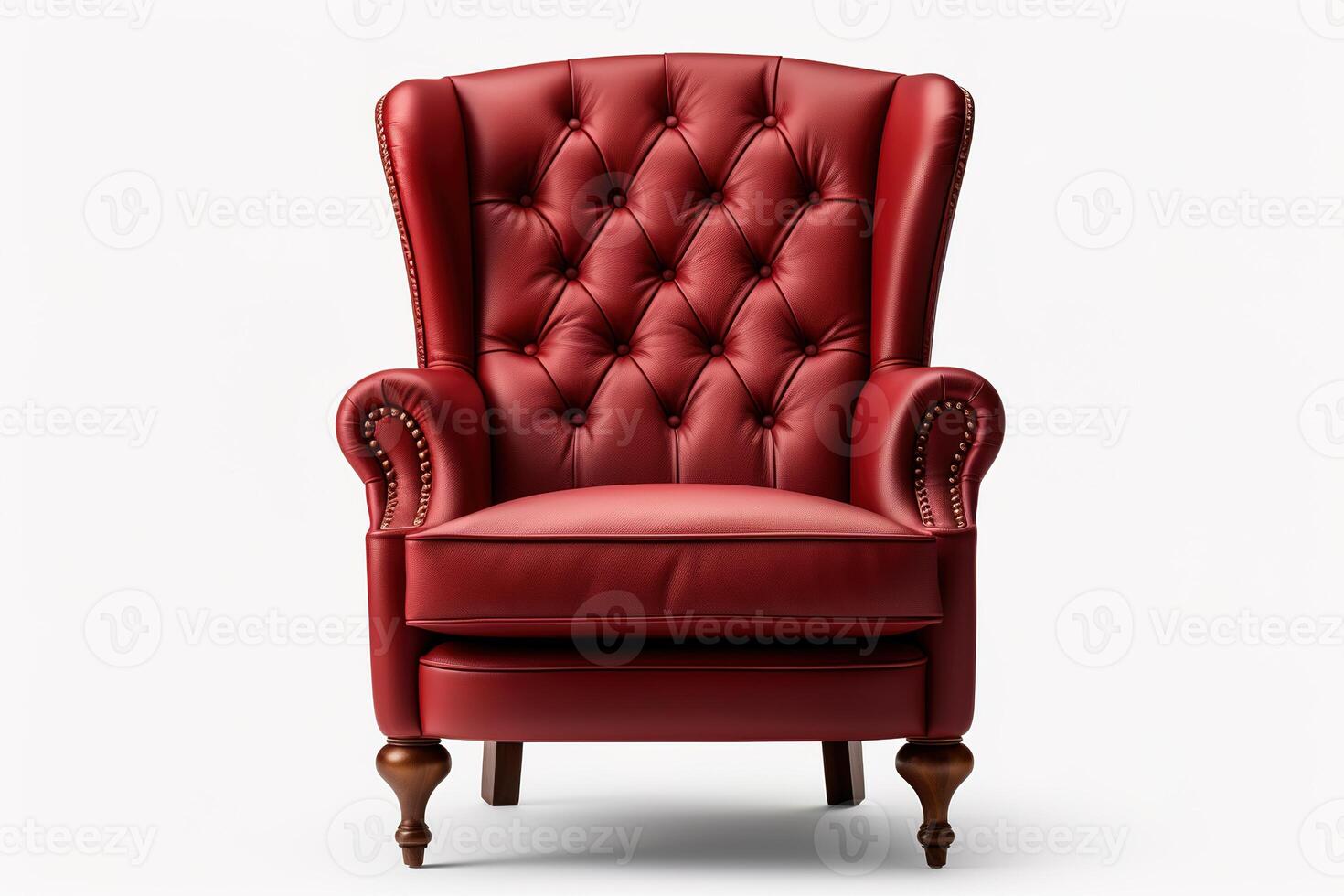 AI generated Red shiny velour armchair with capitone button upholstery isolated on white background photo
