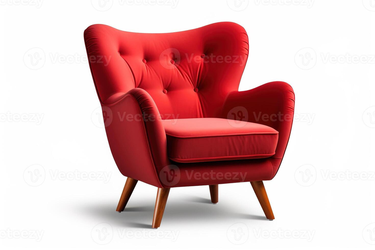 ai generado rojo tela Sillón decorado con capitoné botones aislado en blanco antecedentes foto