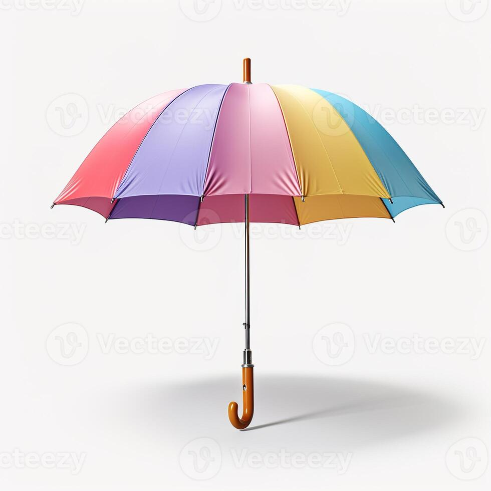 AI generated pastel color rainbow umbrella isolated on white background photo