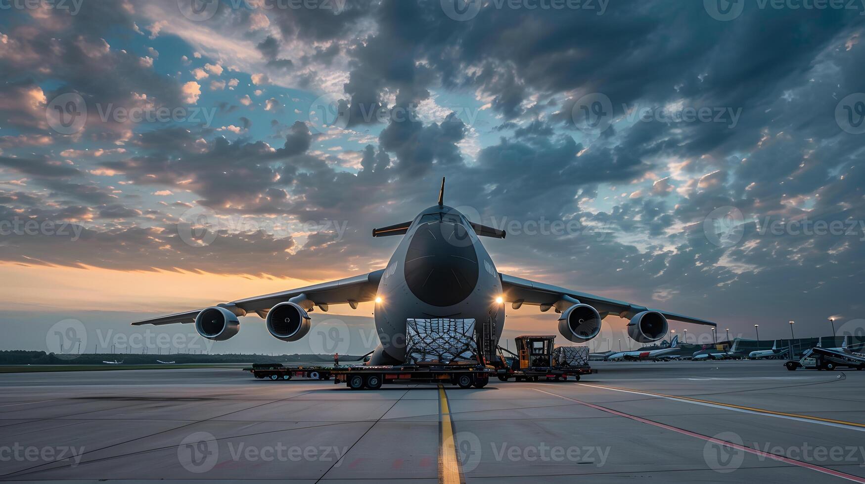 ai generado un carga avión a el aeropuerto muelles cargas o descarga carga. ai generado foto