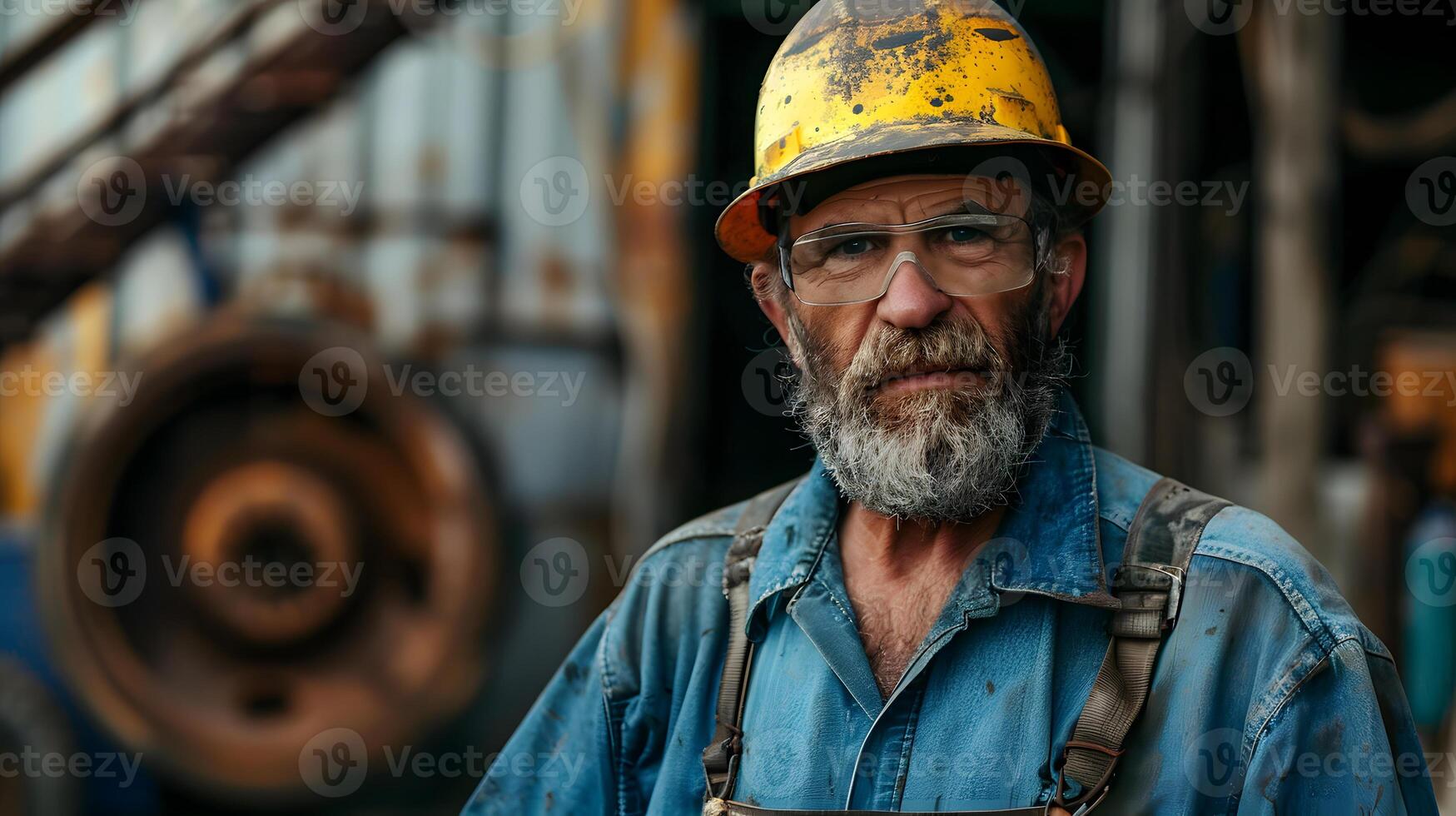 AI generated Portrait of a working man in a uniform and a hard hat. AI Generated photo