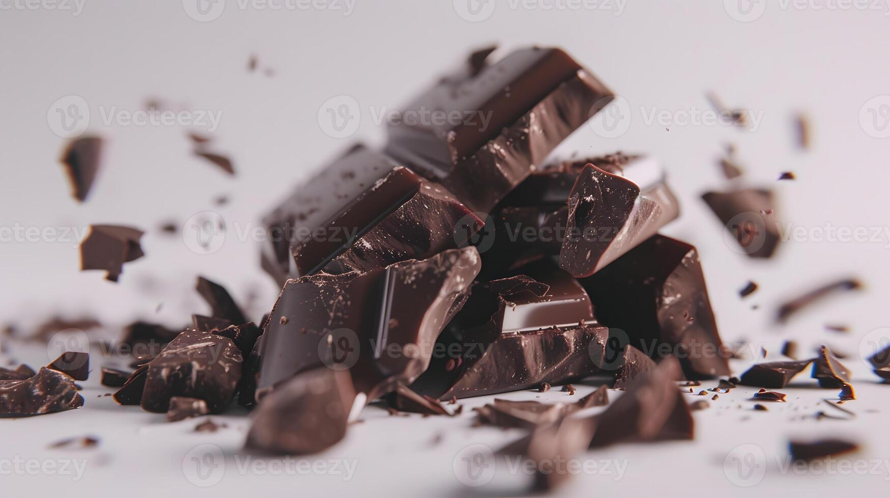 AI generated Sweet dark chocolate bar broken into pieces. AI Generated photo