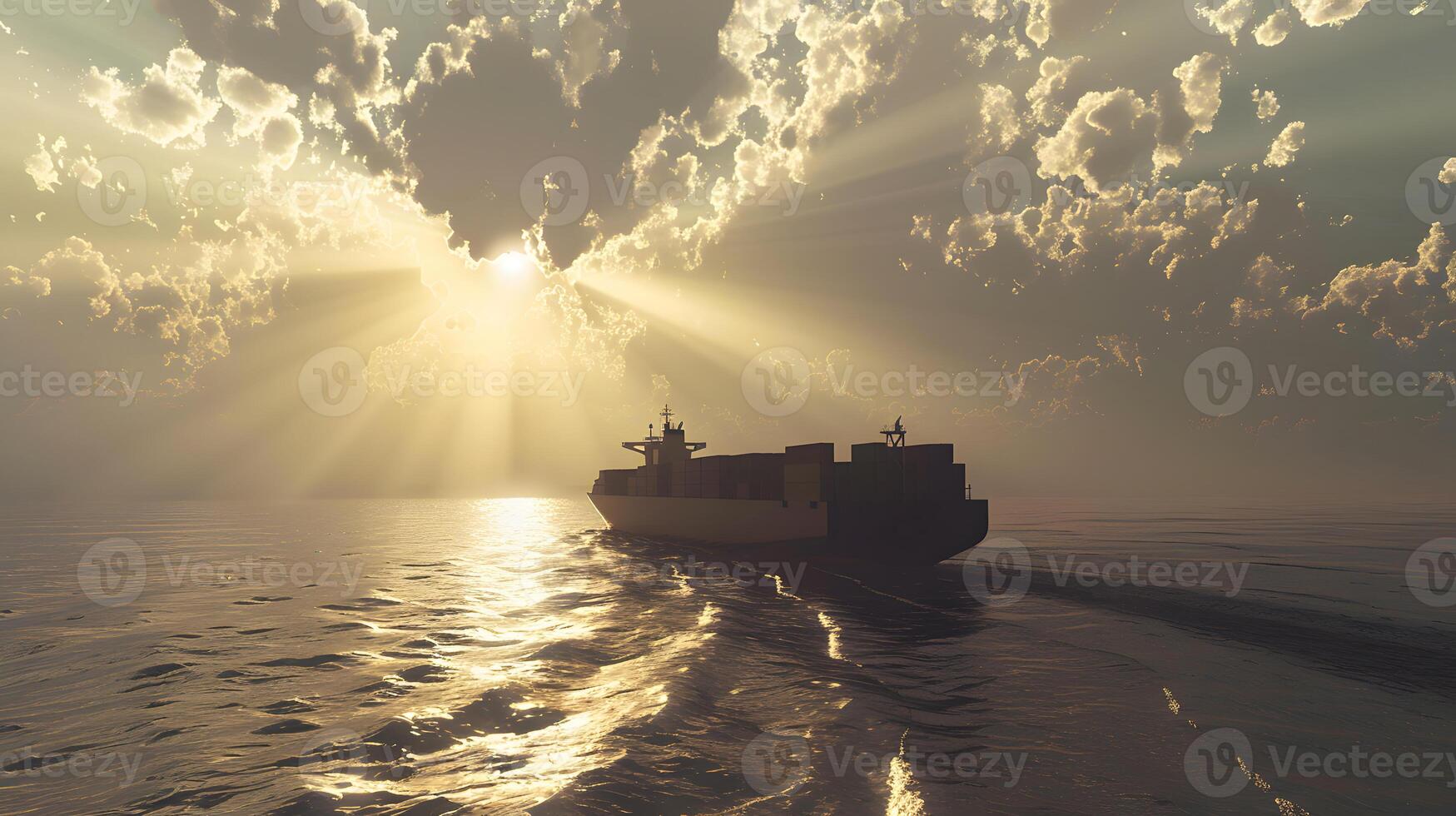 AI generated A ship for transporting cargo containers and also unloading it at the docks of a cargo port. AI Generated photo