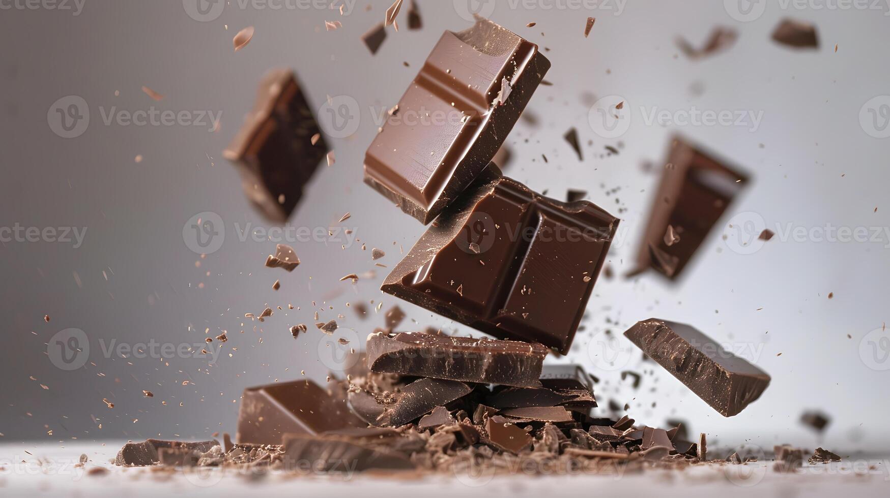 AI generated Sweet dark chocolate bar broken into pieces. AI Generated photo