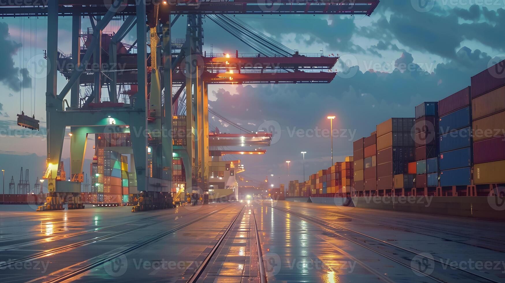 AI generated A ship for transporting cargo containers and also unloading it at the docks of a cargo port. AI Generated photo
