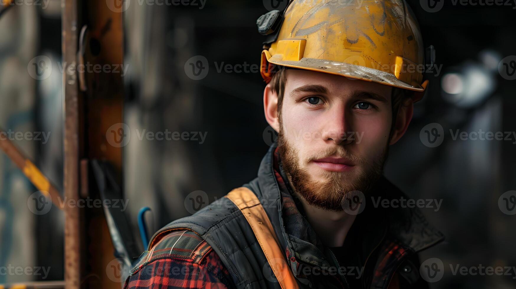 AI generated A man, a worker, a builder by profession, in a uniform and a helmet. AI Generated photo