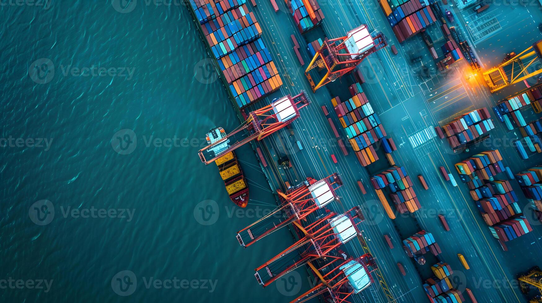 AI generated A ship for transporting cargo containers and also unloading it at the docks of a cargo port. AI Generated photo