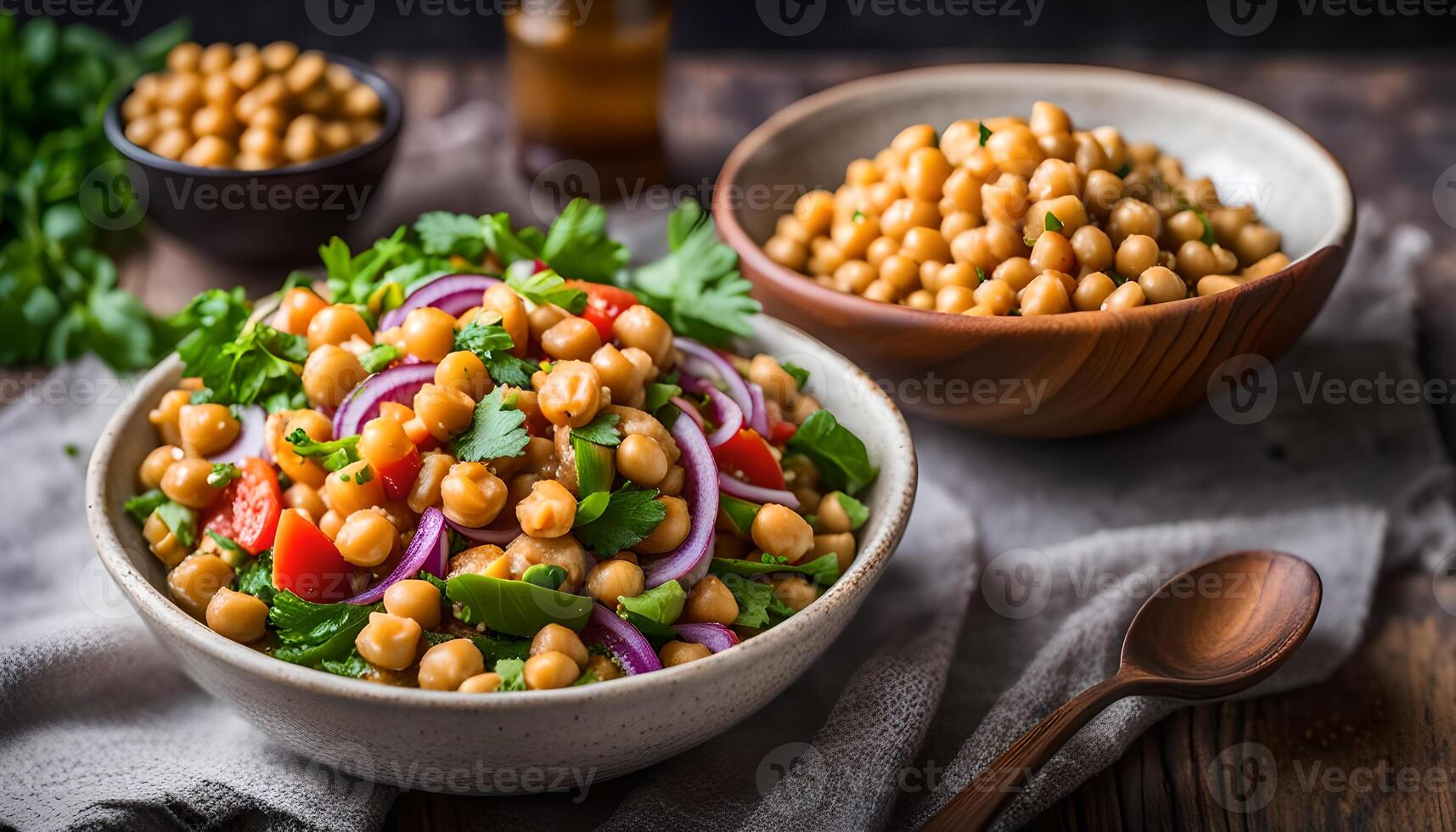 AI generated Chickpea salad in bowl, healthy vegan food photo