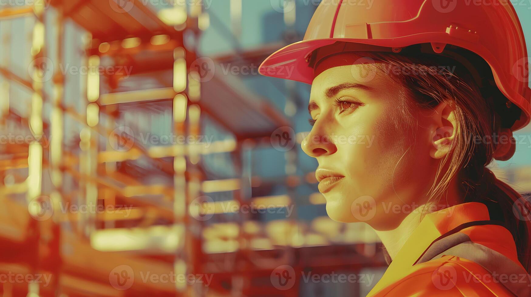 AI generated A man, a worker, a builder by profession, in a uniform and a helmet. AI Generated photo