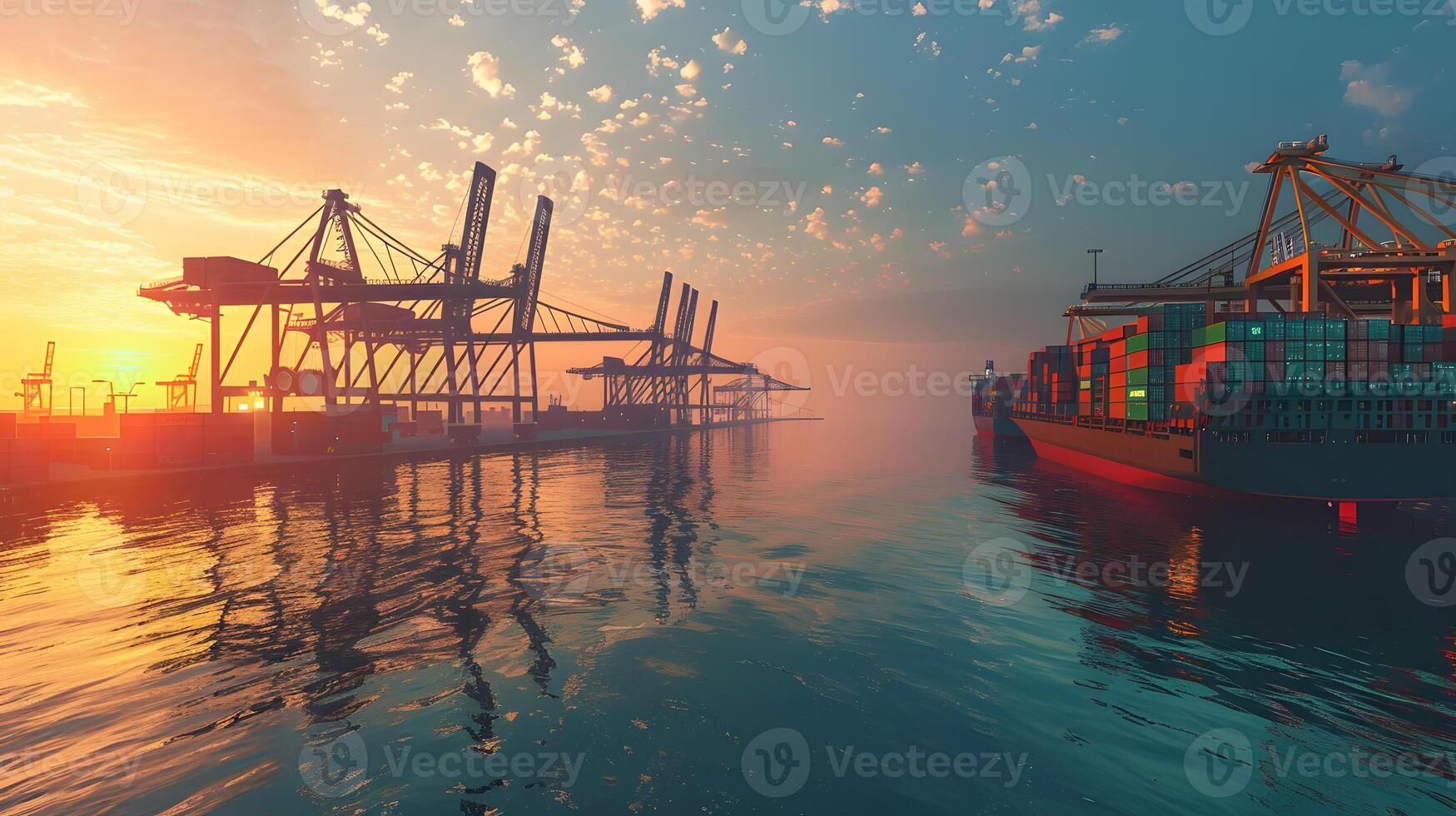 ai generado un Embarcacion para transportar carga contenedores y además descarga eso a el muelles de un carga puerto. ai generado foto