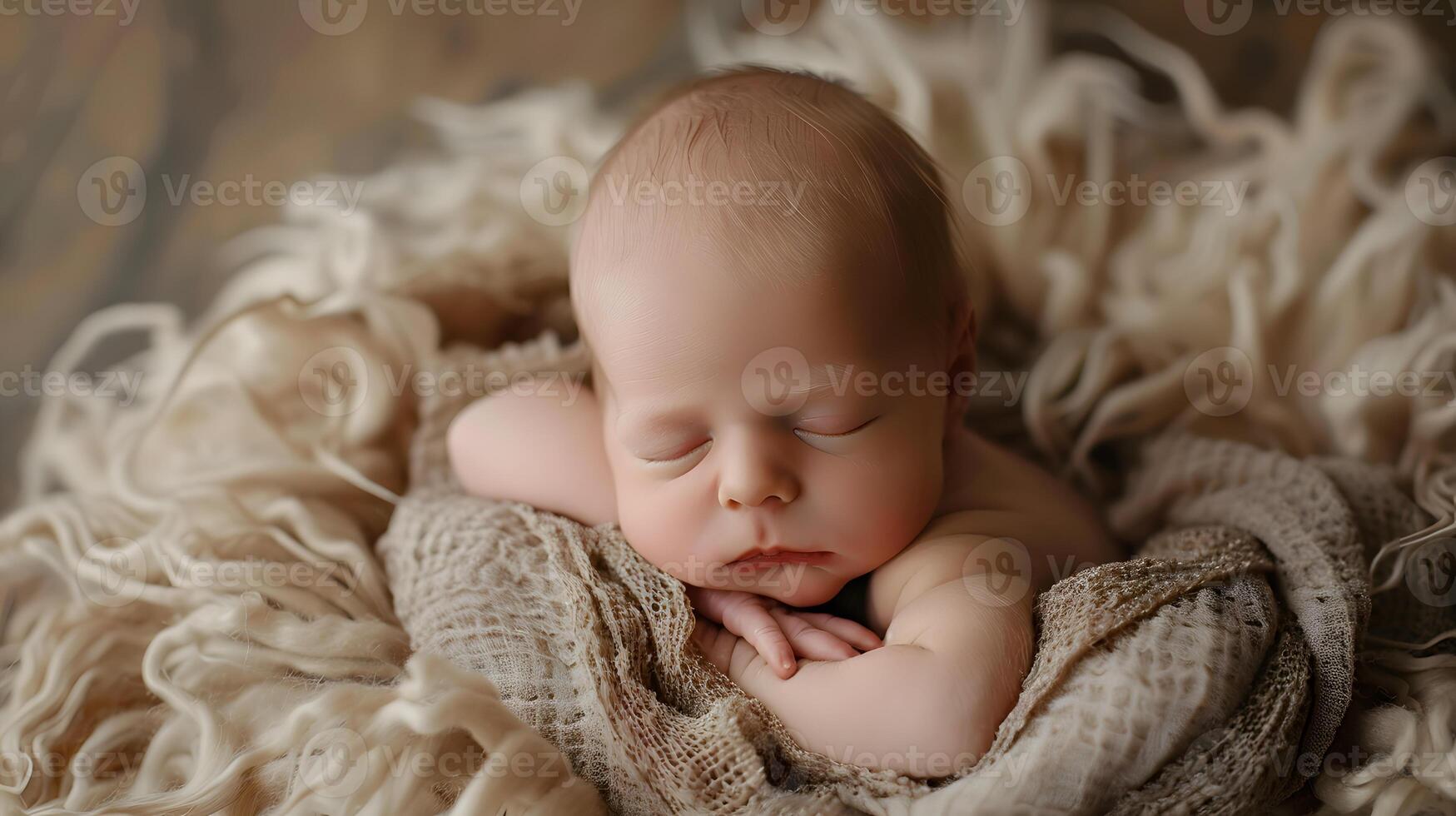 AI generated A beautiful newborn baby in soft comfortable clothes. AI Generated photo