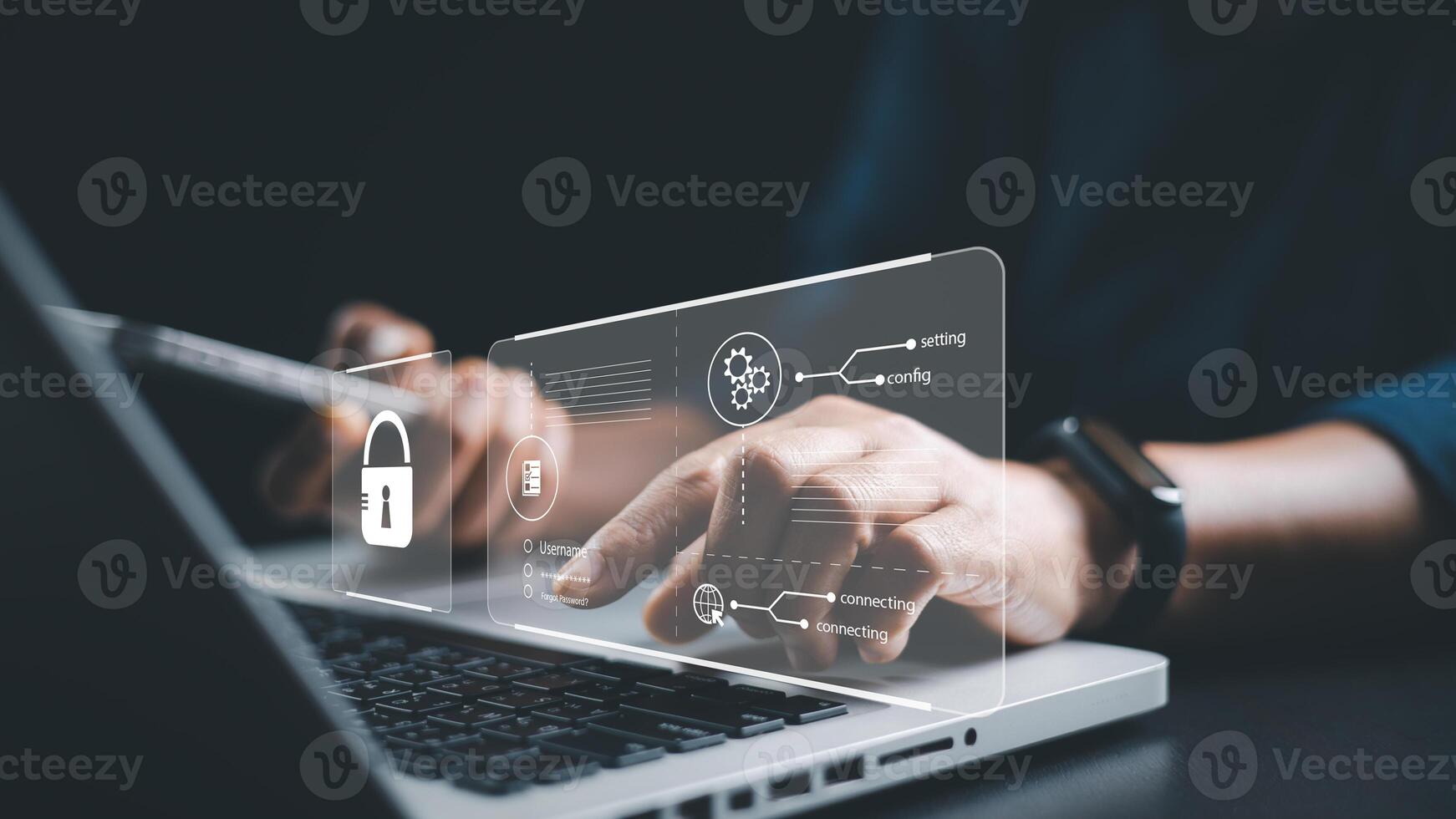 Cybersecurity concept, user privacy security and encryption, secure internet access Future technology and cybernetics, screen padlock. Lock icon and internet network security technology. photo