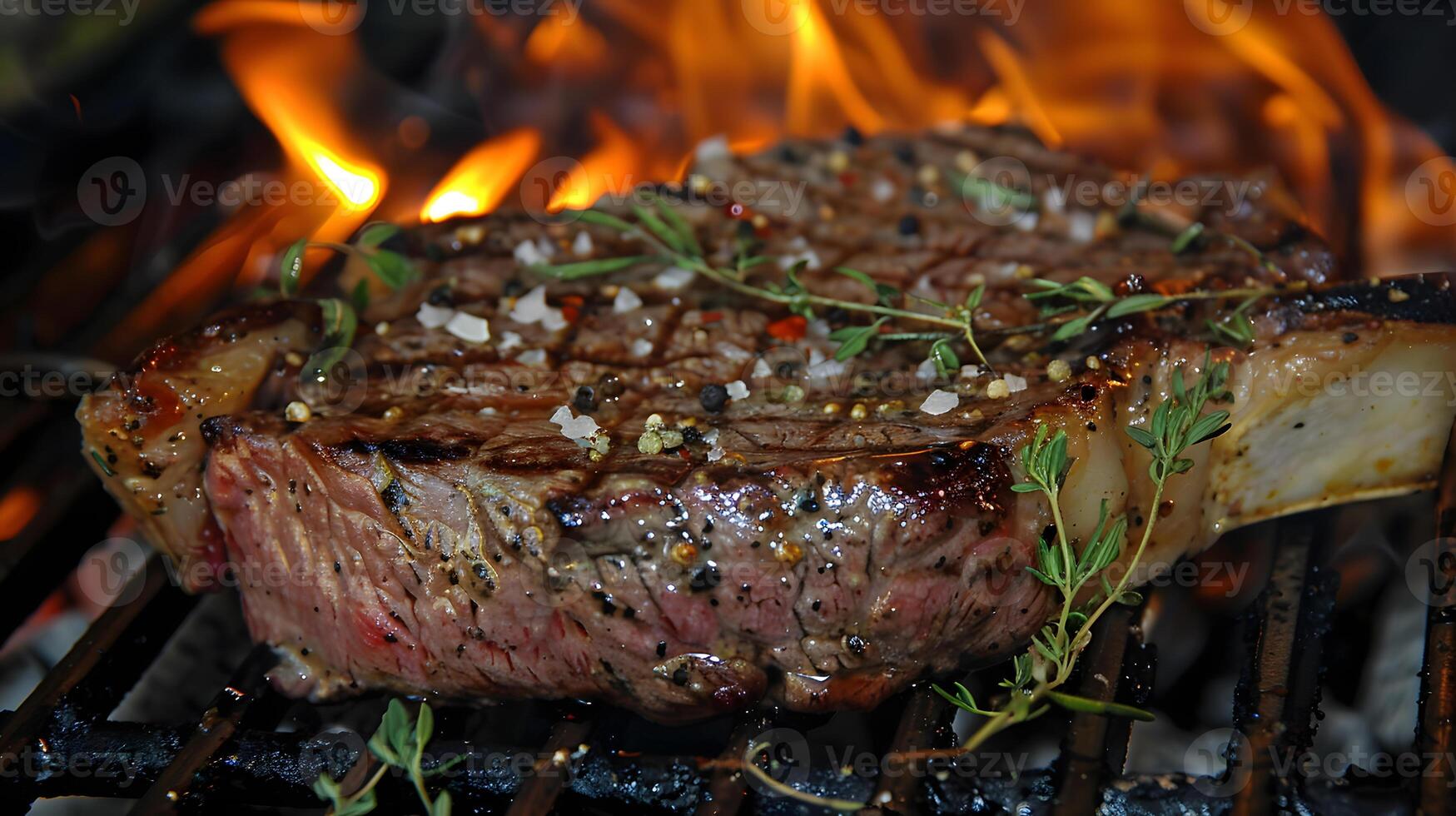 AI generated Fresh juicy delicious beef steak on a dark background. AI Generated photo