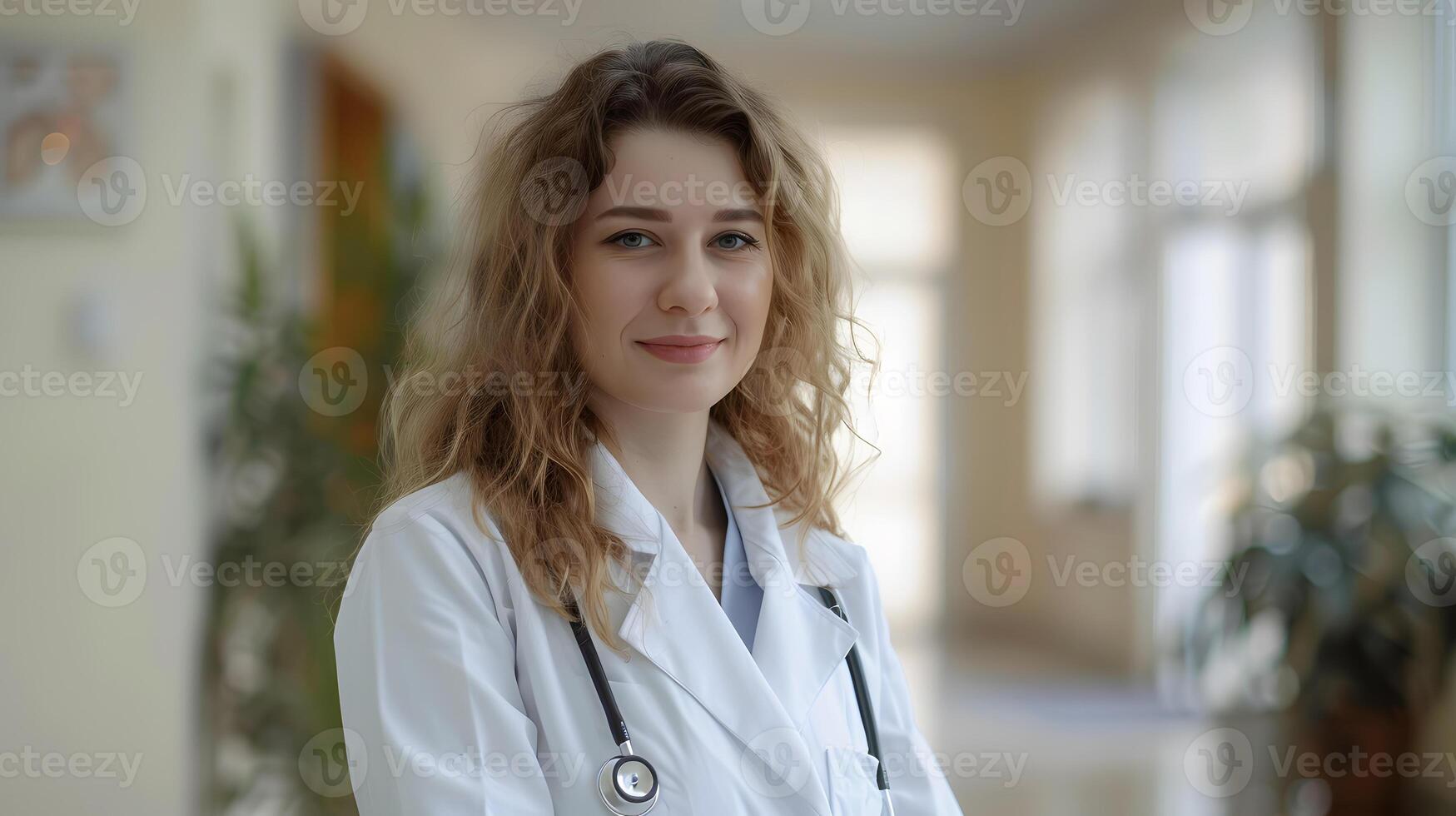 ai generado retrato de un hembra médico trabajador con un estetoscopio. ai generado foto