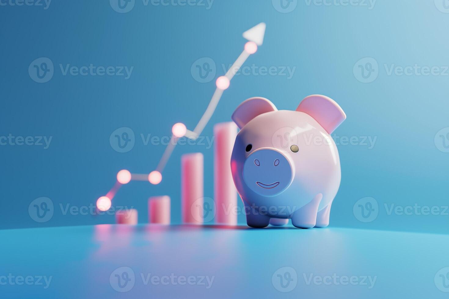 AI generated Optimistic Financial Forecast with Smiling Piggy Bank and Rising Graph photo