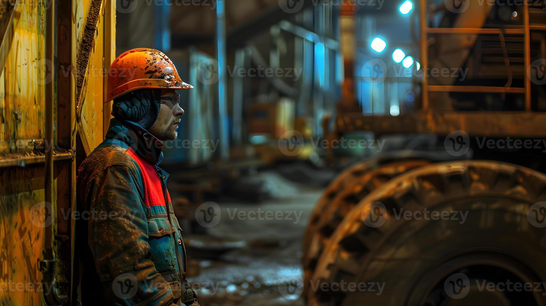 AI generated Portrait of a working man in a uniform and a hard hat. AI Generated photo