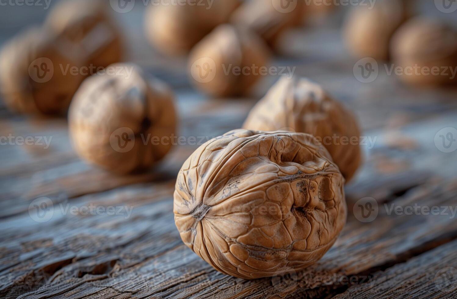 AI generated Textured Walnuts on Wooden Surface for Healthy Snacks and Cooking Ingredients photo