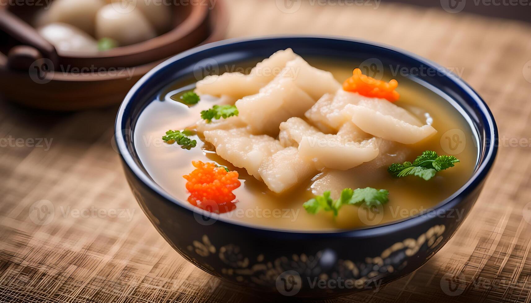 AI generated Fish maw soup in bowl photo