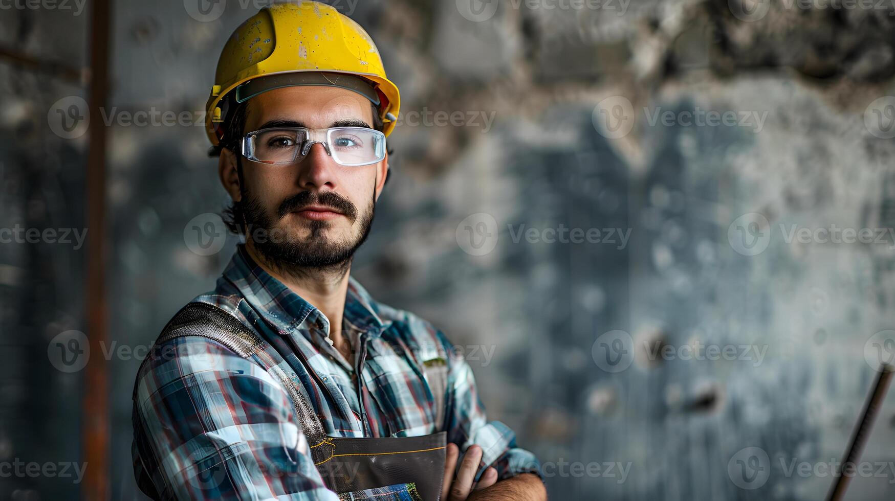 AI generated A man, a worker, a builder by profession, in a uniform and a helmet. AI Generated photo