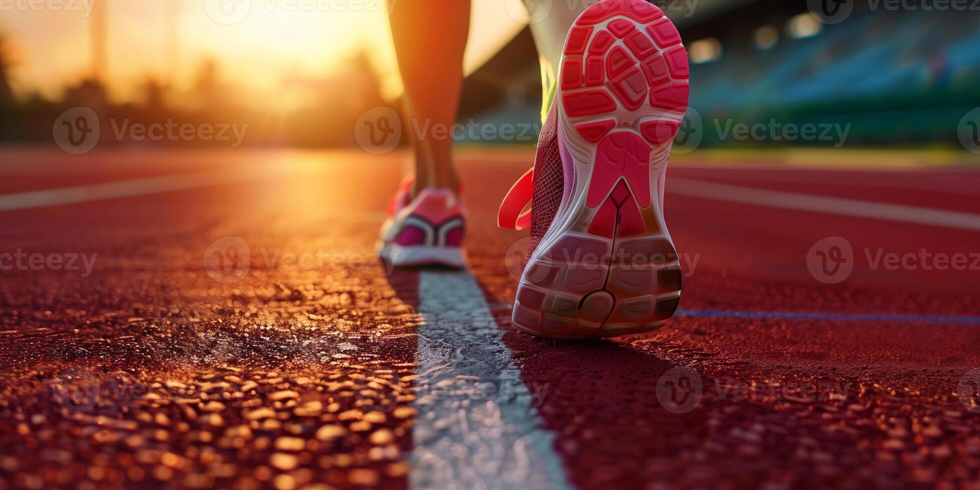 ai generado determinado corredor a puesta de sol en pista campo - un historia de atlético perseverancia y formación foto