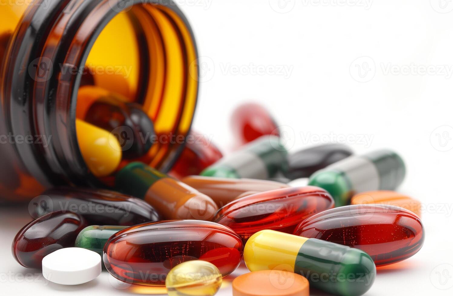 AI generated Spilled Bottle of Capsules - Healthcare, Medicine, and Supplement Concept Image photo