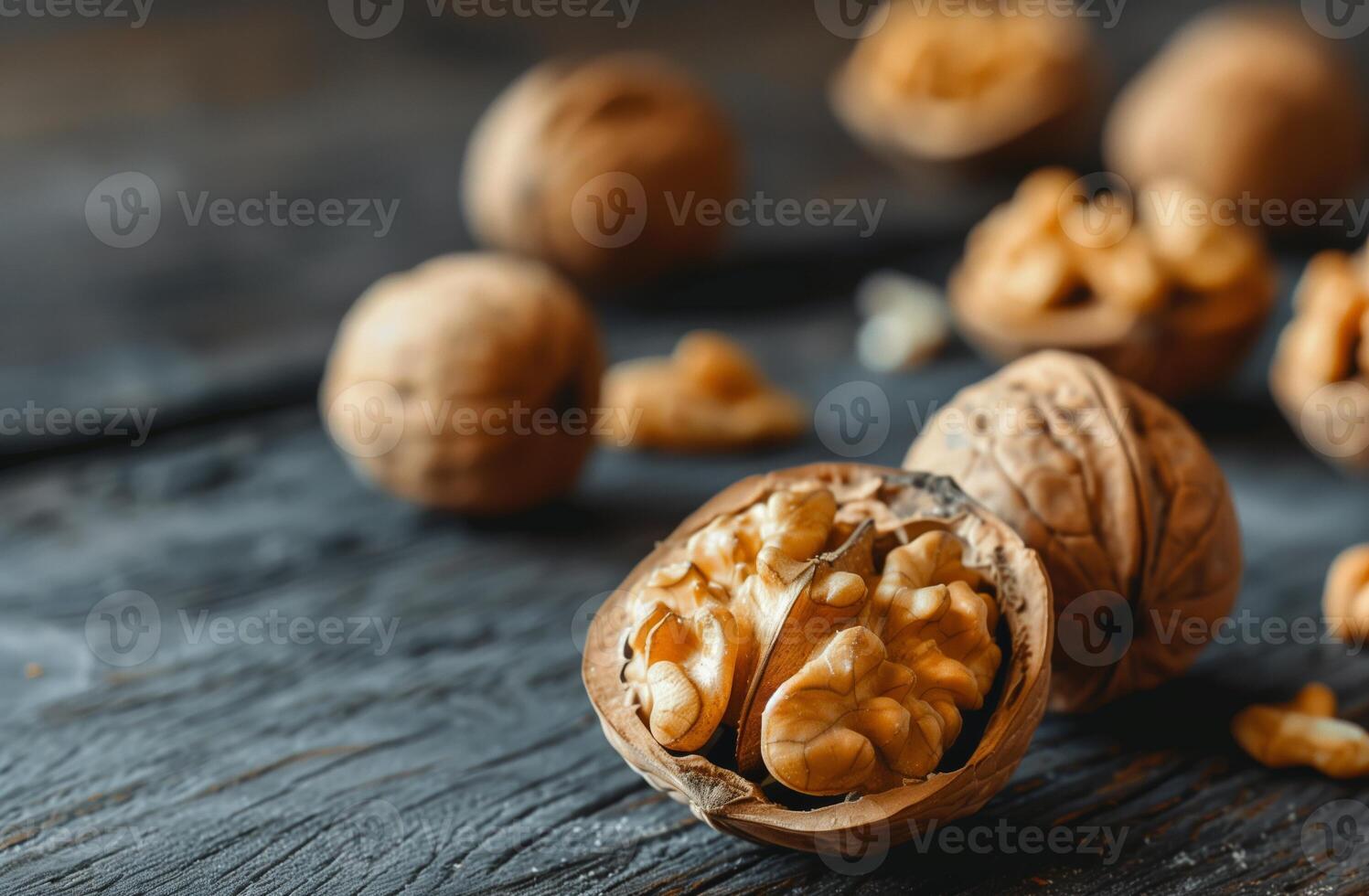 AI generated Textured Walnuts on Wooden Surface for Healthy Snacks and Cooking Ingredients photo