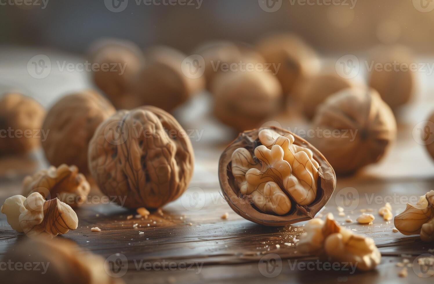AI generated Textured Walnuts on Wooden Surface for Healthy Snacks and Cooking Ingredients photo