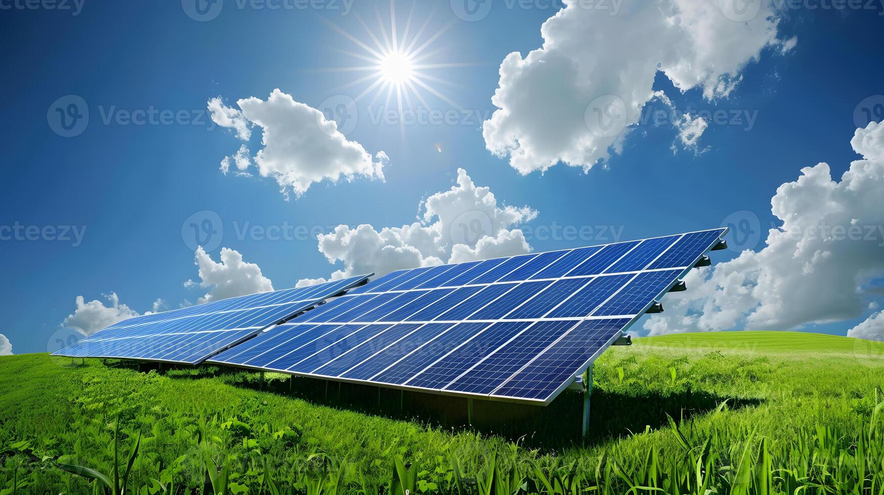 AI generated Fields of solar panels and systems to produce green electricity. AI Generated photo