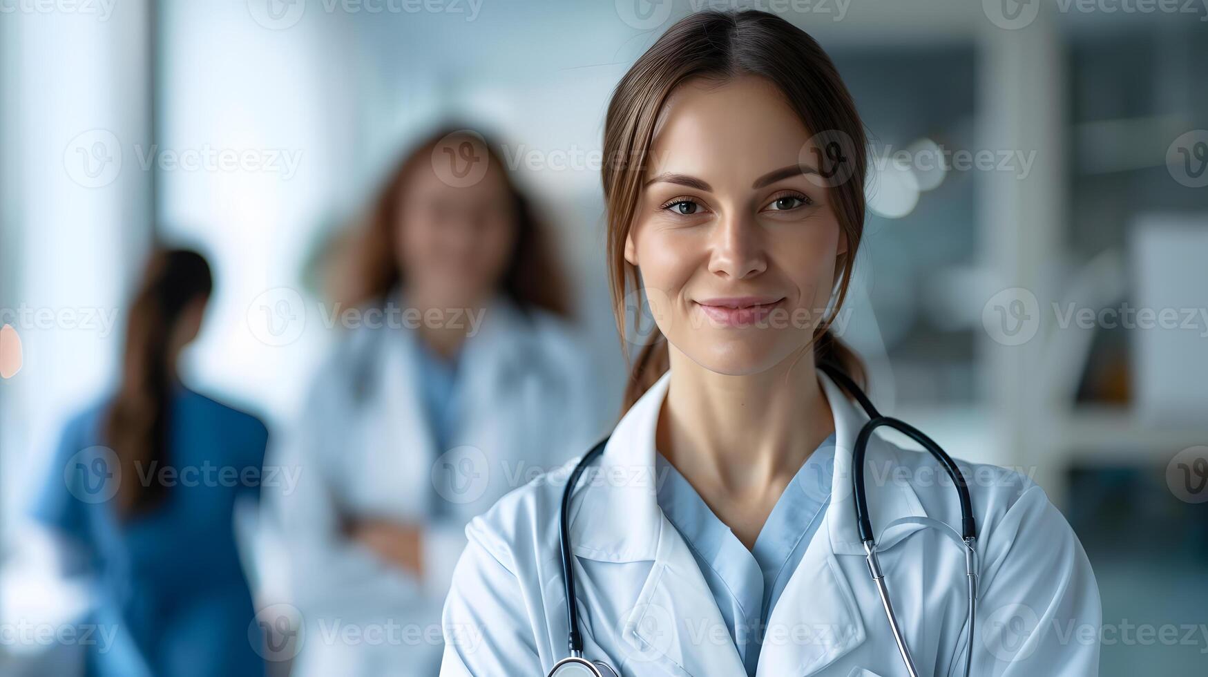 AI generated Portrait of a female medical worker with a stethoscope. AI Generated photo
