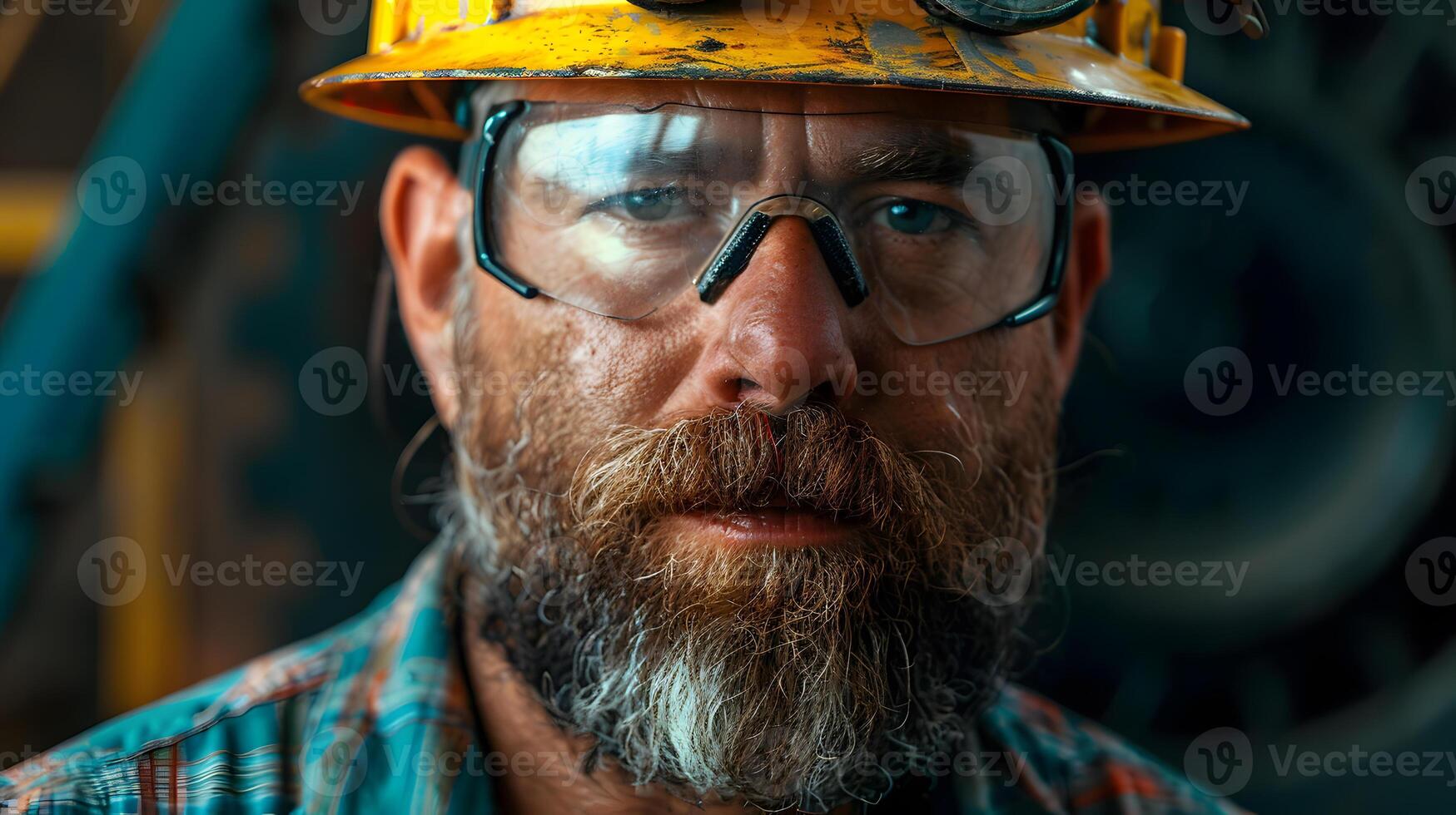 AI generated Portrait of a working man in a uniform and a hard hat. AI Generated photo