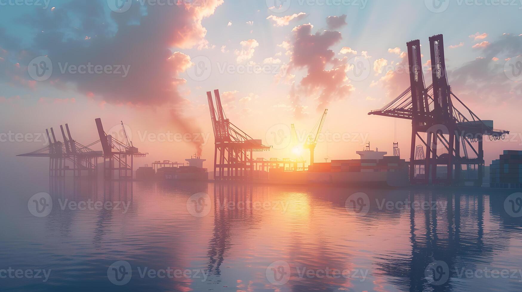 AI generated A ship for transporting cargo containers and also unloading it at the docks of a cargo port. AI Generated photo
