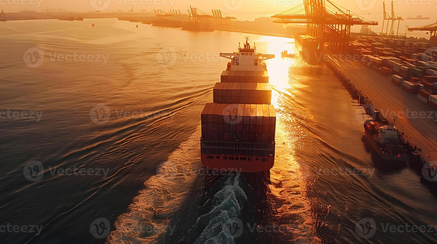 AI generated A ship for transporting cargo containers and also unloading it at the docks of a cargo port. AI Generated photo