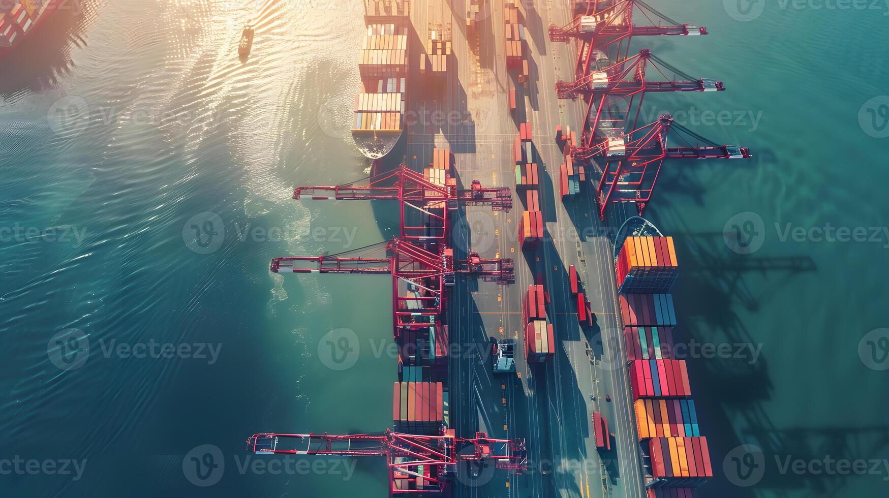 AI generated A ship for transporting cargo containers and also unloading it at the docks of a cargo port. AI Generated photo