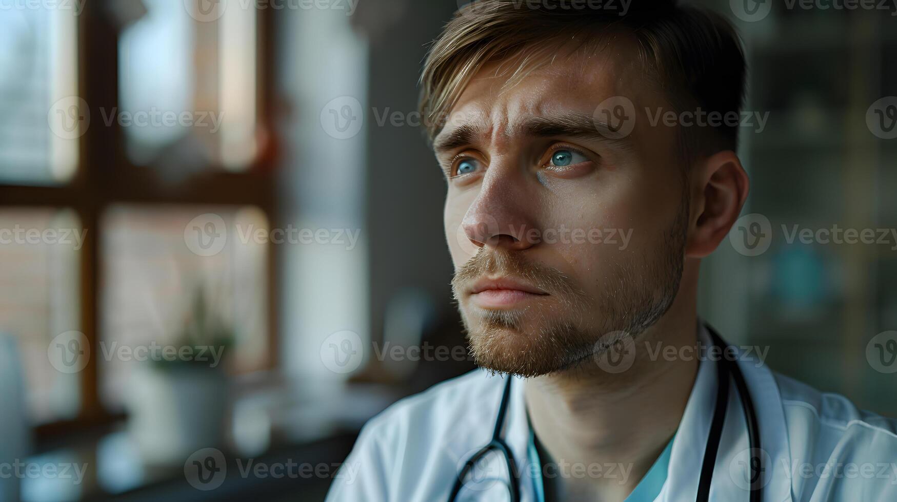 AI generated Portrait of a male medical worker with a stethoscope. AI Generated photo
