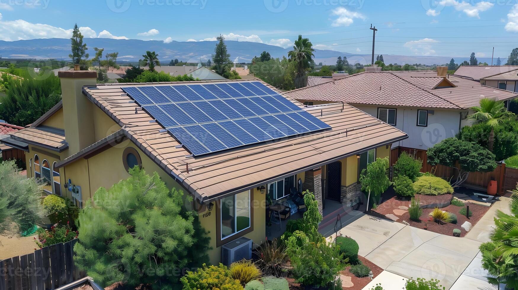AI generated Fields of solar panels and systems to produce green electricity. AI Generated photo