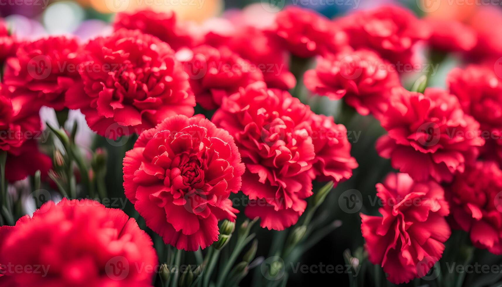 AI generated Red carnation flowers at the farmers' market photo