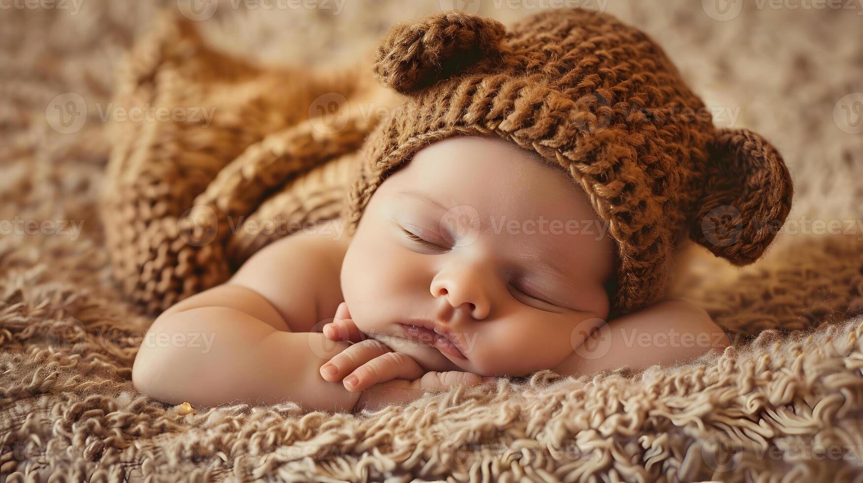 AI generated A beautiful newborn baby in soft comfortable clothes. AI Generated photo