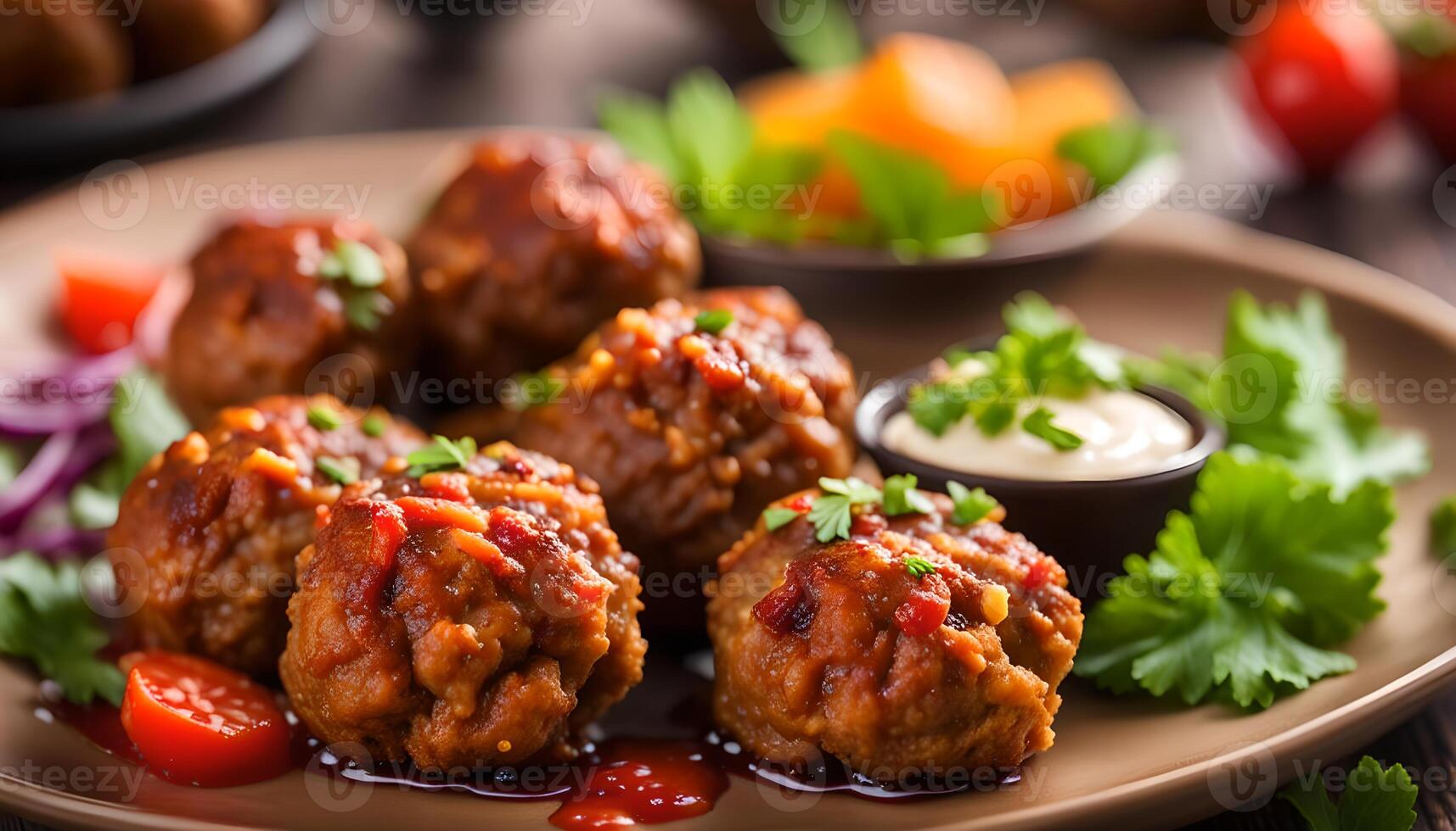 AI generated Fried meatballs on plate photo