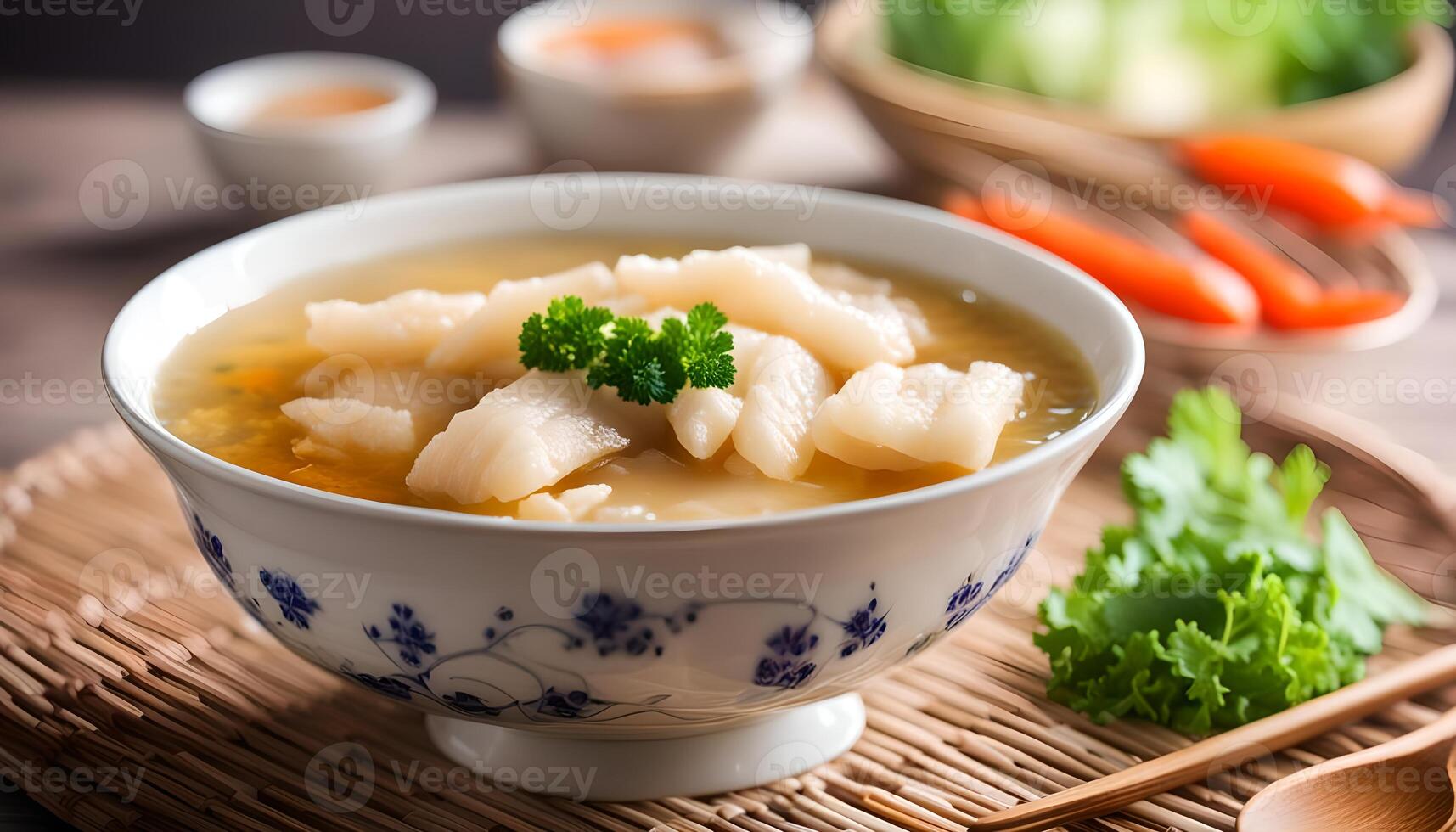 AI generated Fish maw soup in bowl photo